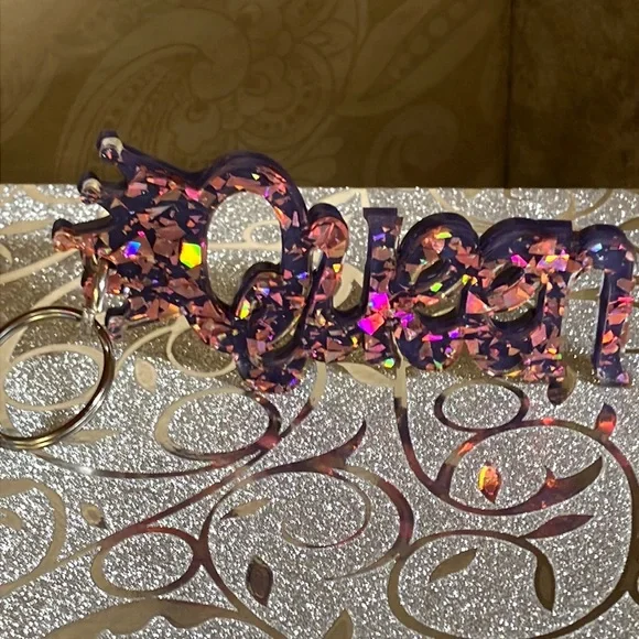 Queen KeyChain / Purse Charm Purple and Rose Gold Sparkle - Picture 3 of 15